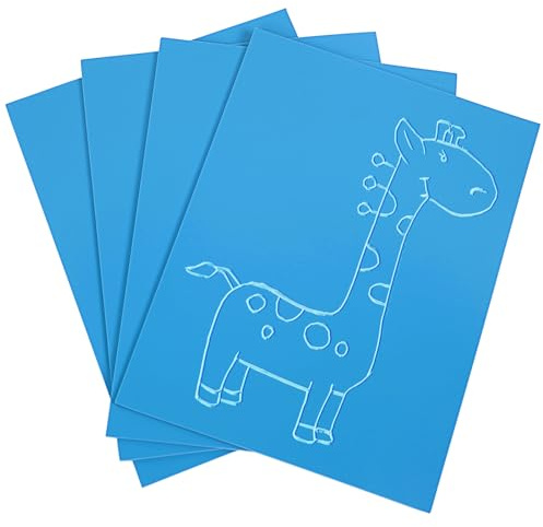 COOZEE 4er-Pack Weichgummi Linoldruck Platte, Flache Oberfläche Linolschnitt Set für Gravieren, Stempel, Bastel und Druckprojekte, 22 x 30 cm, Blau