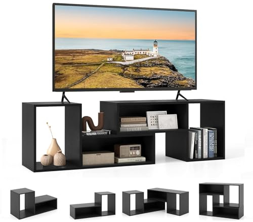 COSTWAY Mueble de TV de 2 Piezas, Mueble TV Moderno de hasta 60 Pulgadas, 4 en 1 Centro de Entretenimiento Minimalista con Combinación Libre, MultifuncionalEstantería Abierta para Salón