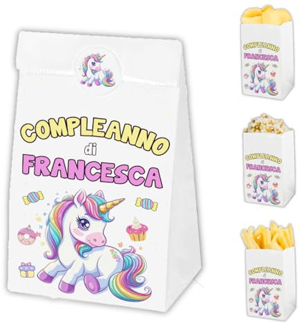 Auguriando 25 Sacchettini Compleanno Bambini Personalizzati Sacchetti Dopo Festa Regalo Personaggi Sacchetto Carta Regali dopofesta Caramelle Alimenti (Unicorno)