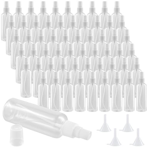 MUKSEUT 60 PCS 100ml Plastic Spray Bottle, Refillable Spray Bottle, Clear Fine Mist Spray Bottles with Funnels, Empty Travel Atomiser Containers for Essential Oils, Perfumes