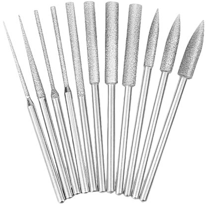 Juego de 11 fresas diamantadas, herramienta giratoria larga cónica, para molienda de precisión en cerámica, vidrio y piedra
