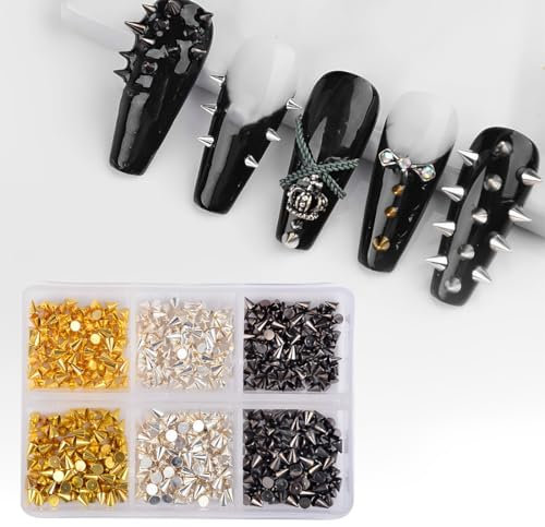 Bijoux Ongles Nail Art, Charms Dangle d’Art d’Ongle, Mini Rivets en Métal Punk Nail Charms, Ongles Charme Cônes Pointes Bijoux Ongles Strass Nail Art Goujons Pierres À Ongles Alliage
