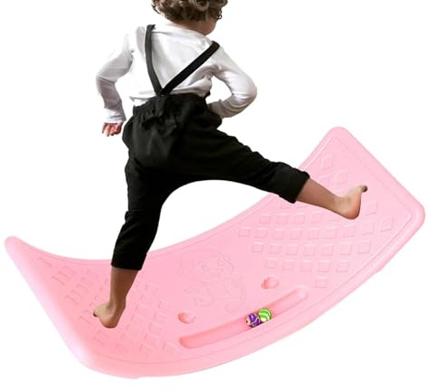 Balance Board für Kinder,Kinder Gleichgewichtsbrett,Wobble Board Seesaw Rocker,Multifunktionales Balancing Board für Yoga und Kerntraining, Kunststoff (Pink)