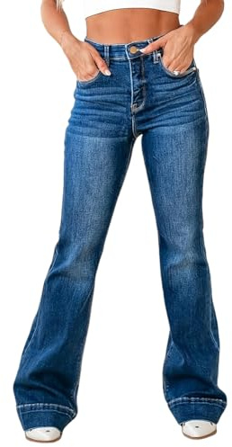 Tomwell Jean Bootcut Femme Jean Taille Haute Mode Stretch Pantalon Denim Flared Leggings B Bleu Foncé S