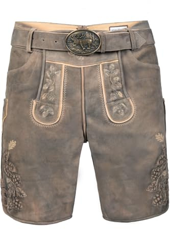 Edelnice Trachtenmode Kurze Wildbock Lederhose Kare grau mit Heller Stickerei