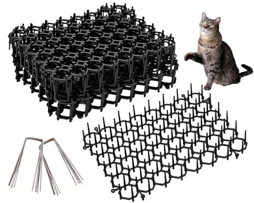 DIVCHI 12pcs 20 * 15cm Cat Scat Mat With Spikes, Anti Cat Spikes With Pegs, Cat Repellent Mat With 8pcs U Shape Pegs, Plastic Dig Stopper For Cats, Prickle Stirps Pet Deterrent For Indoor And Outdoor