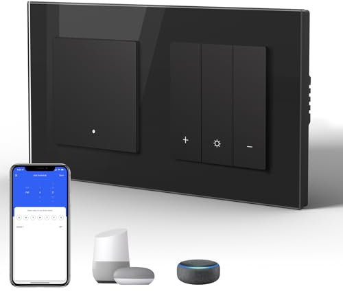 BSEED WIFI 1 Fach 1 Weg Lichtschalter mit Smart Dimmer Compatibel mit Google Home und Alexa Neutrale Leitung Benötigt, Schwarz
