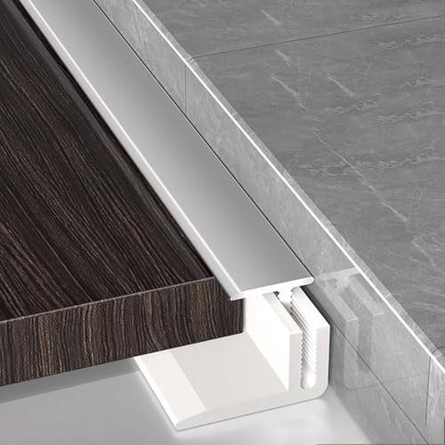 GAPECHNG Bande de Transition Métallique Avec Base En Pvc, Joint Plat Étanche En Forme de T Pour Salle Den, Garniture Décorative Pour Joints de Sol Stratifiés Et Vinyles/Grey/1.(51In) *2