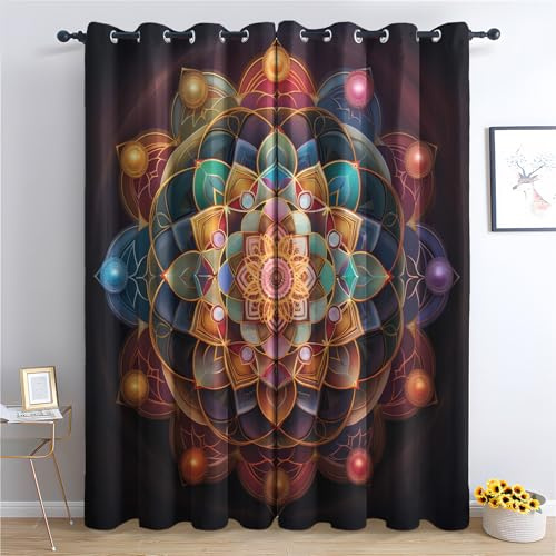 Luxfieo Mandala Vorhänge Chakra Meditation Spirituell Vorhang Blickdicht Gardinen 175 cm Hoch Verdunklungsvorhänge mit Ösen Thermovorhang für Wohnzimmer Schlafzimmer Kinderzimmer Fenster Deko 2er Set