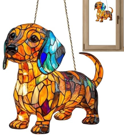 Dog Window Anhänger, flach, 2D-Tierornament, wetterfest, verblassendes Design, niedliche Hunde-Silhouette, 1 Stück, perfekt für Terrasse, Balkon, Schlafzimmer, Outdoor, 20,3 x 18 x 1 cm, Acryl