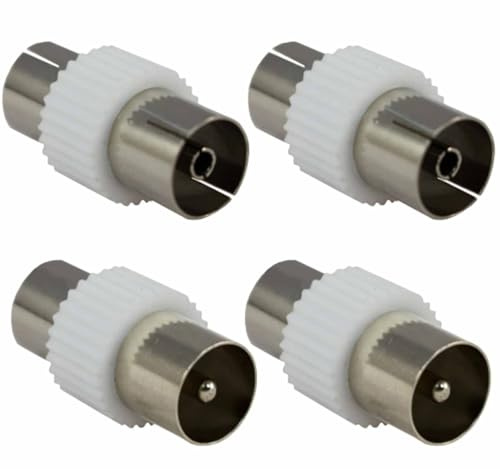 Nesthetics TV Aerial Coaxial Cable Connectors - Premium Nickel Plated 2x Male and 2x Female Connectors for Seamless Signal Transmission - Coaxial TV Aerial Connector Kit RF Coax Aerial Adapters