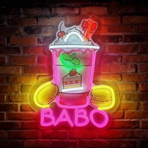 LED Boba Neon Sign Light Up Bubble Tea Signs for Coffee Boba Bar Drink Shop Party Kitchen Bedroom Wall Decor, USB Power & Dimmable