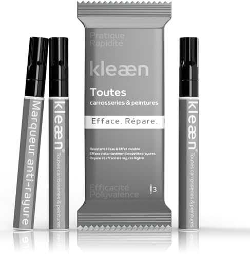 kleæn 3 Stylo anti rayure voiture,Efface rayure voiture,Toutes carrosseries & peintures,Qualité premuim,Marque française,Efface instantanément les petites rayures,Résistant à l’eau & Effet invisible