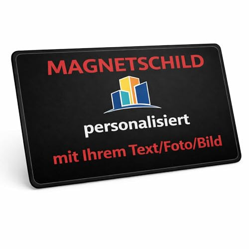 INDIGOS UG - Magnetschild Auto selbst gestalten schwarz, 20x10 cm - personalisiertes Magnet Schild mit Wunschtext und Foto - abnehmbar für Auto, Gewerbe und Privat