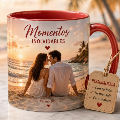 El Detallito & Tú Taza Personalizada Con Fotos Texto Regalo Recuerdo Emocional Original Ceramica 350ml Resistente Microondas Lavavajillas Diseño Unico Amor Cumpleaños Sorpresa Especial (ROJO)