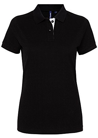 Asquith & Fox Women's Contrast Polo Shirt, Multicolour (Black/White 000), 14 (Size:Large)