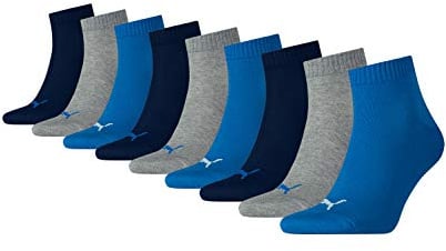 PUMA unisex Quarter Sportsocken Kurzsocken Socken 271080001 9 Paar, Farbe:Mehrfarbig, Menge:9 Paar (3x 3er Pack), Größe:39-42, Artikel:-277 blue/grey melange