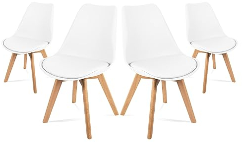 Mc Haus Lena Blanche x4 - Lot de 4 chaises de Salle à Manger, Design Nordique avec Assise rembourrée et Dossier Ergonomique