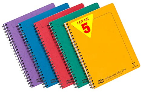 Clairefontaine 482/1124Z - Lot de 5 Cahiers à Spirale Notemakers Europa - A4+ 22,5x29,7cm - 240 Pages Détachables Lignées avec Marge Perforées 4 Trous - Couvertures Carte Lustrée - Couleurs Aléatoires
