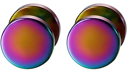 Flongo Männer Ohrstecker Knopf Frauen Ohrringe, 3-14mm Gestüt Stecker Flach Ohrringe Ohrstecker Ohrhänger Bunt Mehrfarbig Taper Fake Plug Tunnel Piercing Herren,Damen