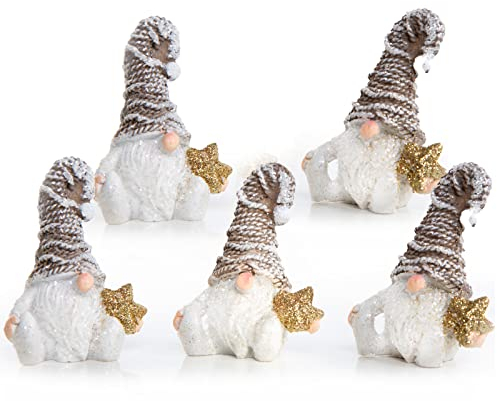 Logbuch-Verlag 5 kleine Wichtel Nikolaus Figuren Wichtelgeschenk Weihnachten 7 cm Deko kleines Geschenk Santa Gold weiß Tischdeko