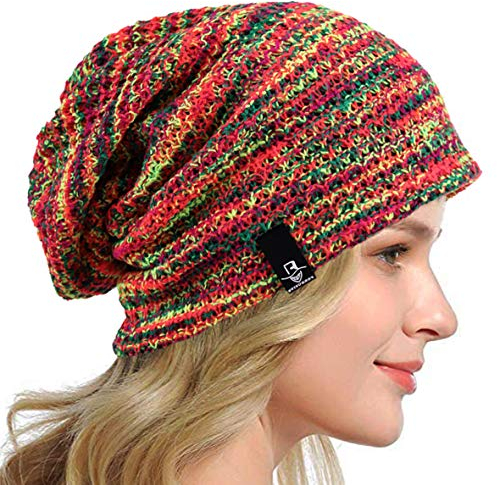 HISSHE Frauen Slouch Beanie Strickmützen Baskenmütze Skullcap Lange Baggy Winter Sommer Hüte B08w (Mutil Rot)