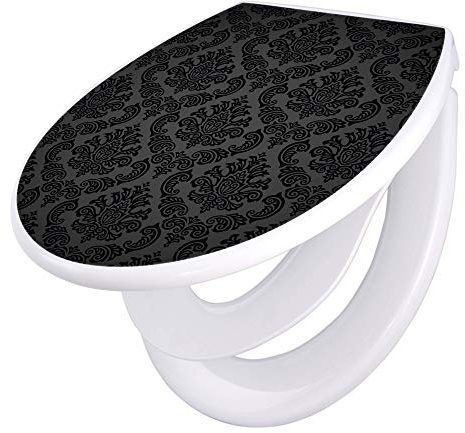 banjado Familien WC Sitz mit Absenkautomatik 44,5x37cm / Klodeckel/Klobrille mit Kindersitz aus hochwertigem Polypropylen/Toilettensitz Kindersitz integriert Motiv Black Deluxe