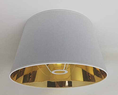35 cm Weißer Stoff Lampenschirm mit Goldfutter, Für Tischlampe, Von Hand Gefertigt