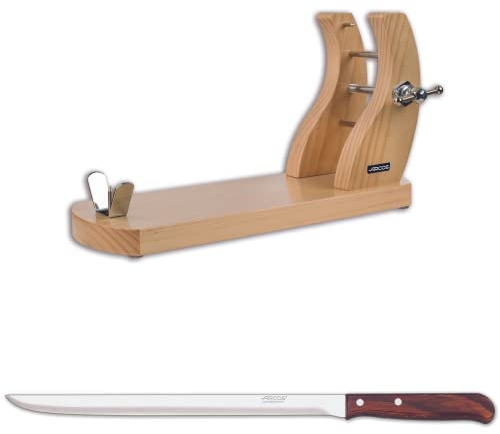 Arcos Accesorios - Pack Soporte Jamonero + Cuchillo Jamonero + Funda Jamón - Color Marrón claro