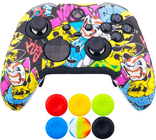 9CDeer 1 x Protective Customize Transfer Print Silicone Cover Skin Cartoon Skulls + 6 Thumb Grips Analog Caps for Xbox Elite Series 2 Controller