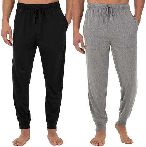Fruit of the Loom Men's Jersey Knit Jogger Sleep Pant (1 and 2 Packs) Pajama Bottom, Black/Grey Heather, 2X