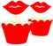 Hongkai 48pcs Red Flame Lipstick Series Aesthetically Love Romantic Lips Kiss Cake Cupcake Toppers and Wrappers Happy Birthday Decorations Bride Anniversary Wedding Party Supplies