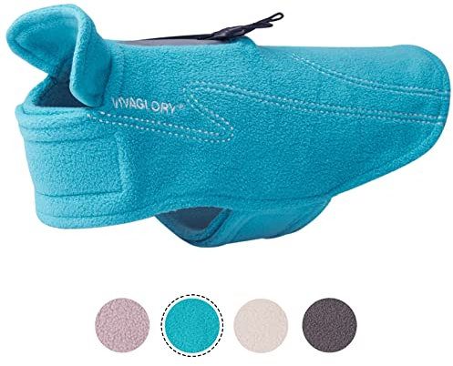 VIVAGLORY Cozywrap Wintermantel Hund, Hundejacke mit Klettverschluss & Geschirr Öffnung, Fleecejacke Hund Hundejacke, Reflektierend & Verstellbar Fleece Softshell, S, Türkis