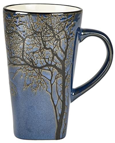 Villa Collection - Hela Mug Dia 50 cl - Grande Tasse en Grès 9 x 15 cm - Café & Thés - Resistant & Design - Motif Bois - anniversaire, fête des mères, fête des pères, noel - Bleu foncé