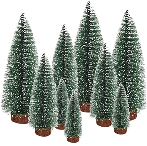 Mini Árbol de Navidad Miniatura Arbolitos de Navidad Artificial Pequeño con Bases de Madera para Decoración de Mesa, Hogar y Escaparate 10/16/22CM – 9PCS