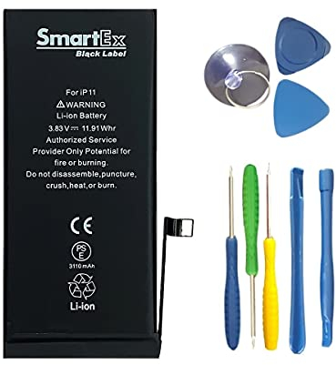 Smartex® Black Label Batterie Compatible avec iPhone 11 + Outils de réparation - 3110 mAh | Garantie 2 Ans