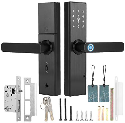 Serrure de Porte Intelligente Numérique, Serrure de Porte Biométrique WiFi écran Tactile Mot de Passe D' Digitales Carte à Puce Serrure de Porte Intelligente avec Clé