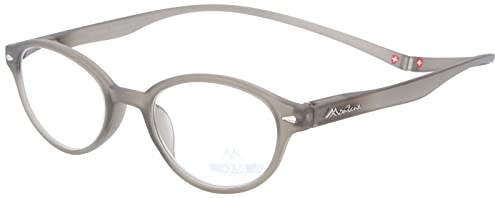 Ovale, funktionelle MONTANA-Lesebrille/-hilfe MAG mit Magnetbügelenden und transparentem Stecketui in verschiedenen Farbe grau + 1,00 dpt