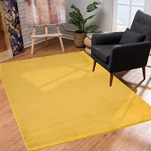payé Teppich Wohnzimmer Hochflor - Einfarbig Gelb - 80x150cm - Kuschelig Weich Samtweich - Schlafzimmer Dekoration - Deko Teppiche