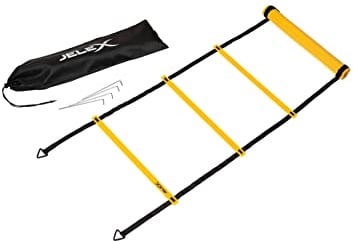 JELEX Eleven 11-Felder Koordinationsleiter, Trainingszubehör mit Tragetasche und Heringen für Koordinationsübungen, Steigerung der Agilität und Beweglichkeit, 5,80 m lang, Felder variabel einstellbar