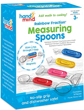 Learning Resources Rainbow Fraction Liquid Measuring Cups, Set of 4 Measuring Cups for Children, Food & Dishwasher Safe, With Spill Guards & Pouring Spouts, Learn Fractions, Volume & Capacity, Ages 3+