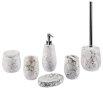Beliani 6-teiliges Badezimmer-Set Keramik Cremeweiß Callela, Badaccessoires, Zahnbürstenhalter, Seifenspender, WC-Bürste Callela
