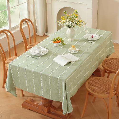 Zobesta Leinen-Tischdecke, Baumwoll-Leinen-Tischdecke für rechteckige Tische, schwer, waschbar, Bauernhaus, weiche Tischdecke für Küche, Esszimmer, Party (salbeigrün, 134 x 178 cm)