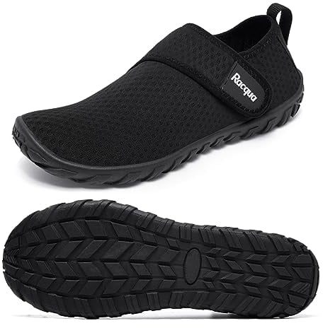 Racqua Wasserschuhe Schwimmschuhe Damen Strandschuhe Herren Badeschuhe Mit Klettverschluss Schwimmen Strandschuhe Frauen Barfuss Schnelltrocken Wasserschuhe Unisex Schwarz EU43