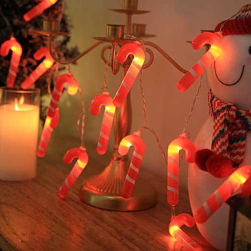 ISAKEN Weihnachten LED Lichterketten, 10 LEDs Zuckerstange Lichterketten Batteriebetriebene Lichterkette Weihnachtsthema Beleuchtung für Weihnachten Dekoration Zuhause Garten Schlafzimmer