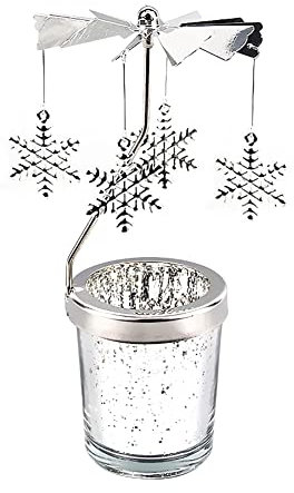 Windlicht Teelichtkarussel aus Glas Teelichthalter,Silber Karussell Teelichter Kerzenhalter,Motiv Kleine Schneeflocke Windlichter Teelicht Kerzen Halter Geschenk Dekoration für Hochzeit,Weihnachten