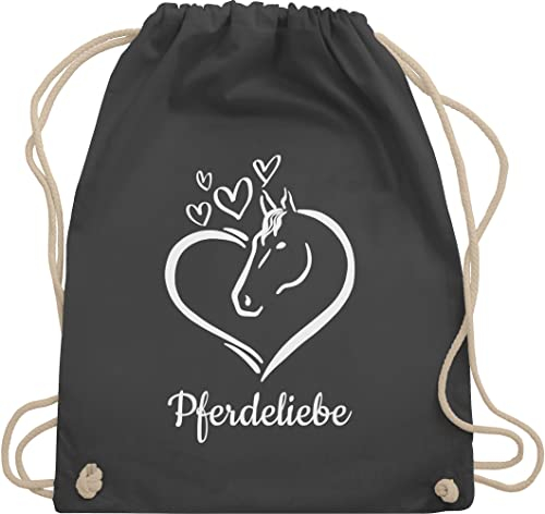 Turnbeutel Rucksack - Pferd Pferde - Pferdeportrait - mit Wunschtext - Unisize - Dunkelgrau - sportbeutel baumwolle kita beutel wechselsachen mädchen coole sachen für pferdemädchen