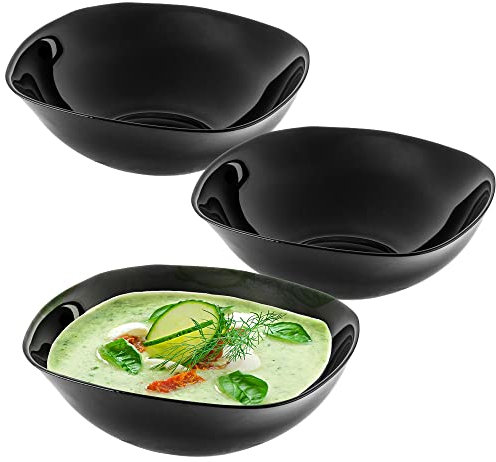 KADAX Schwarze Glasschale, 17,5x17,5cm Salatschale, Set Schale, mikrowellengeignete Müslischüssel, Servierschalle für Salate, Suppen, Vorspeisen, Obst (Schwarz, 3 Stück)