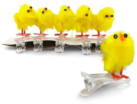 Netuno 6X Osterküken mit Clip gelb Oster-Deko Plüschküken Mini Oster-Hühnchen klein Plüschtier Frühlingsdekoration Hausdeko Osterhuhn Küken Osterdekoration Deko-Küken mit Klammer Tischdeko Ostern