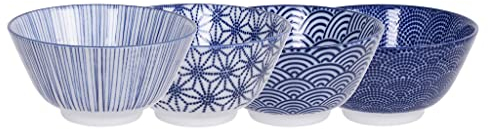 TOKYO design studio Nippon Blue Assorted Designs Rice Bowl 12x6.4cm 300ml 4pcs ASR-1 1/16
